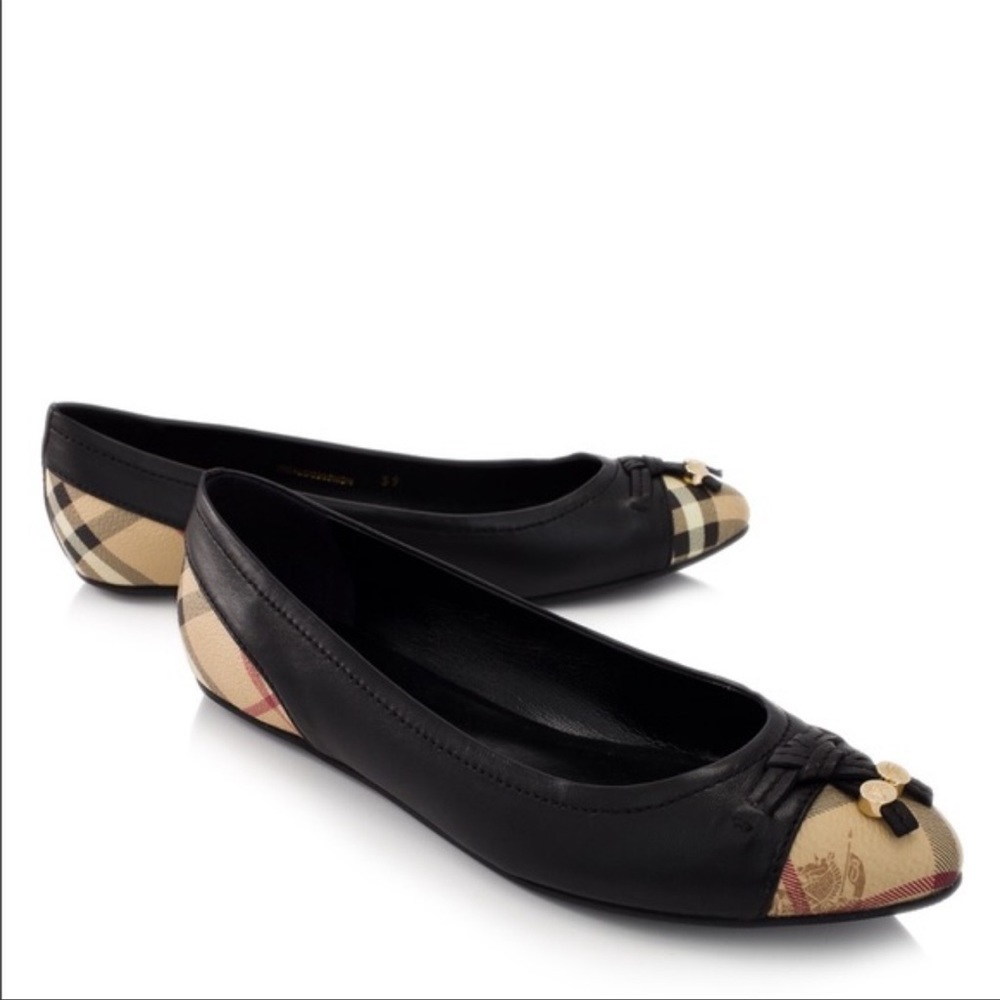 Burberry haymarket check cap toe Yates brown suede ballerina flats size 38.5 - Picture 2 of 11